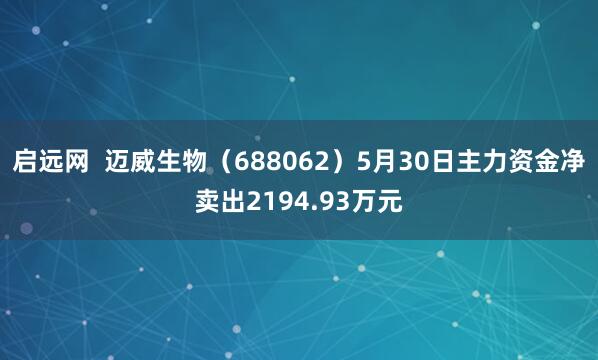 启远网  迈威生物（688062）5月30日主力资金净卖出2194.93万元