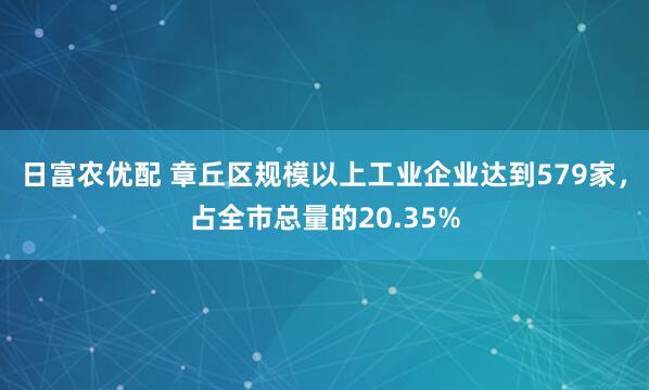日富农优配 章丘区规模以上工业企业达到579家，占全市总量的20.35%